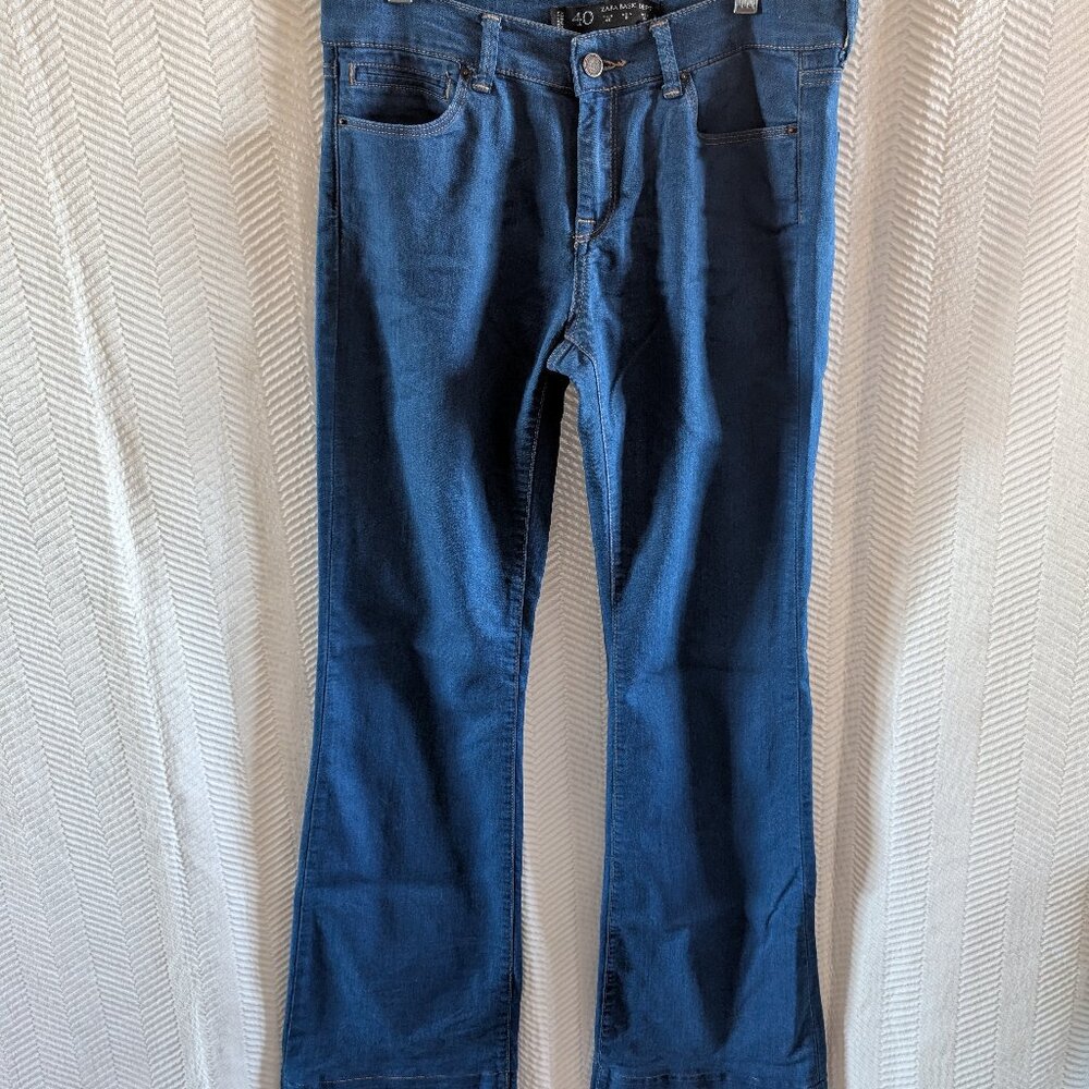 Zara Stretch Blue Jeans Lightweight Denim Flare Mid Rise 70's Y2K Retro Size 8